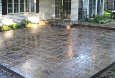 Stamped and polished square shaped patio.